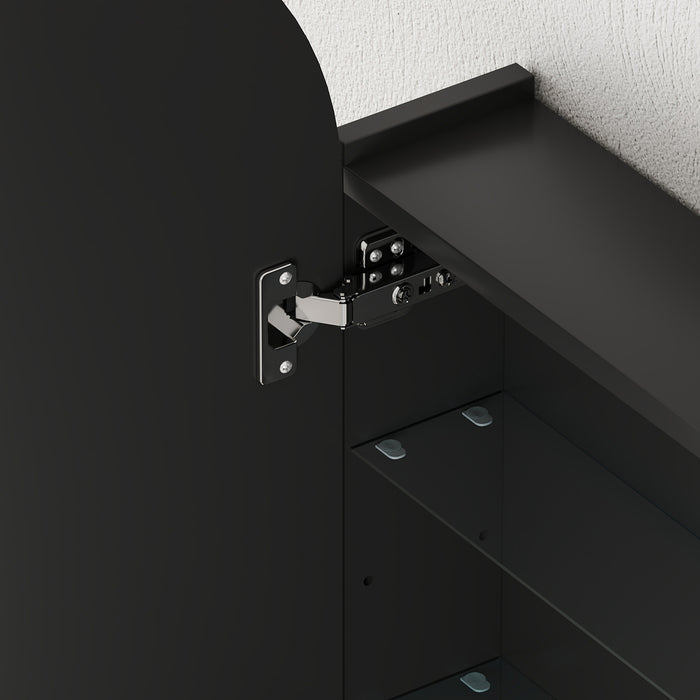 HOMCOM Arched Bathroom Mirror Cabinet with Adjustable Glass Shelves - Black