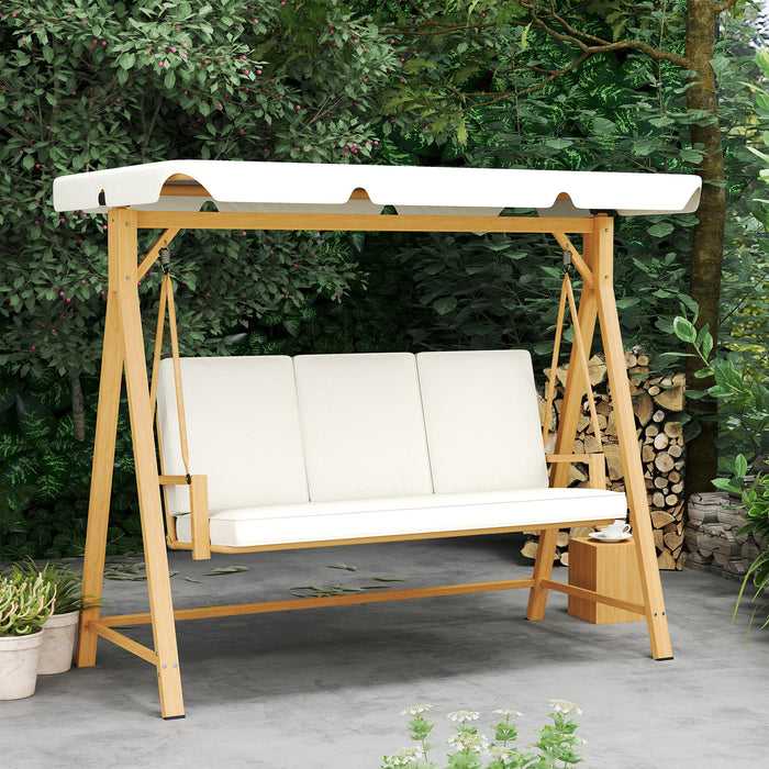 Outsunny Three-Seater Garden Swing Bench, with Adjustable Canopy - Beige