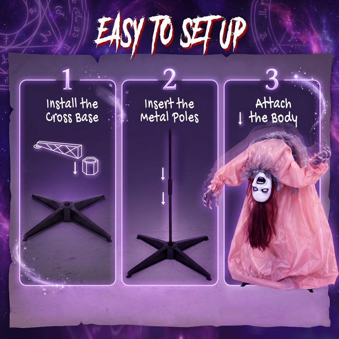 HOMCOM Animated Halloween Ghost, Halloween Animatronics with Creepy Screams, Glowing Eyes, Sound/Touch Activated
