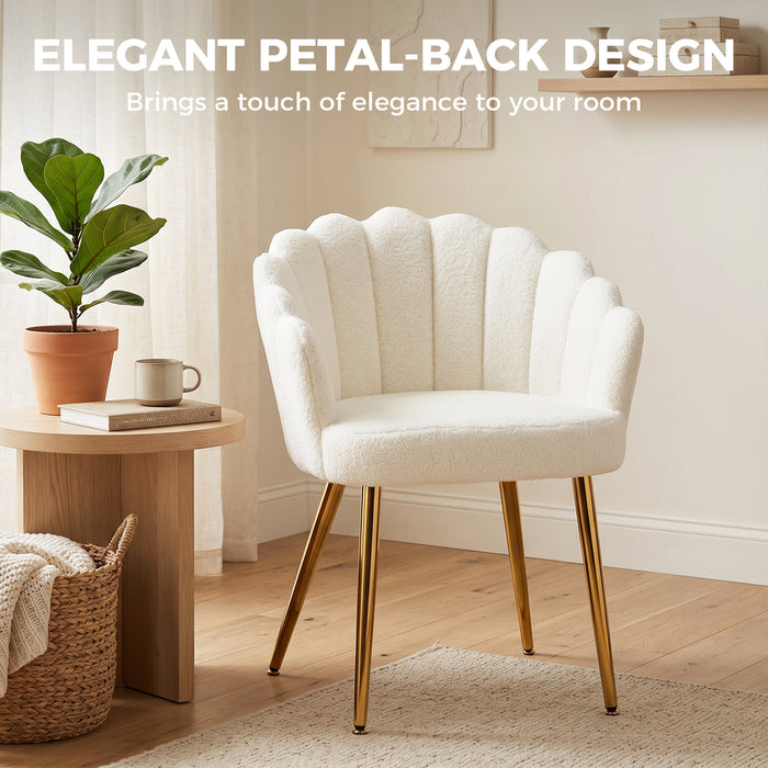HOMCOM Lounge Chair Petal-Back Armchair Metal Metal Legs for Living Room Bedroom Cream
