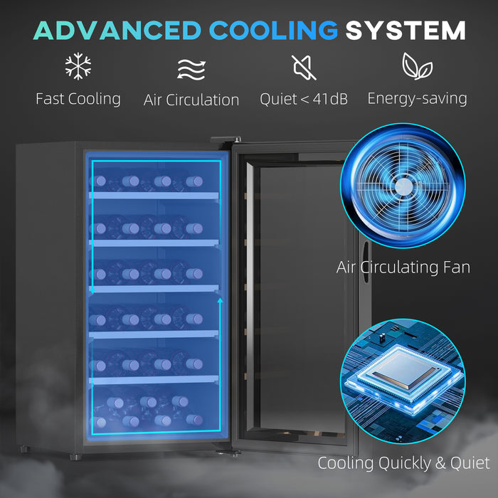 HOMCOM 41 Bottle Wine Fridge, 91 Litre Capacity, 45cm Wine Cooler Fridge with Glass Door, LED Light, Digital Touch Screen, Temperature Control, Freestanding Wine Refrigerator, Black