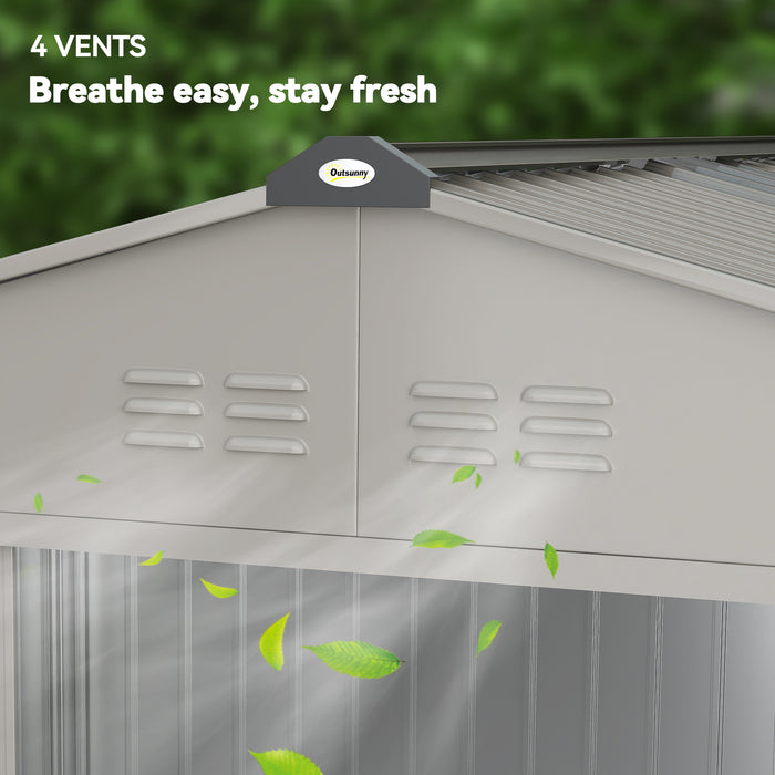 Outsunny Garden Storage Shed, Metal Outdoor Storage Shed House with Foundation Kit, Ventilation, Doors, 9 x 6FT, Grey