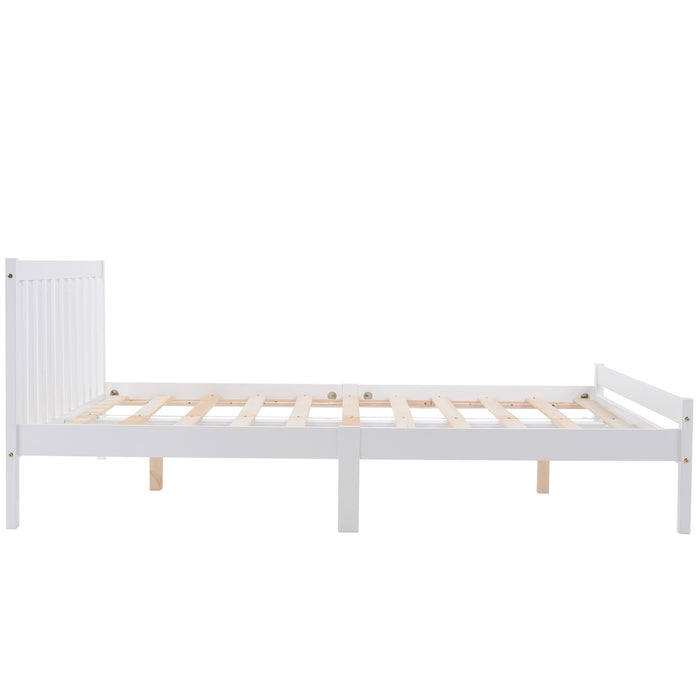 Wooden Double Bed Frame 4ft6 - Easy Assembly & No Box Spring Needed, Headboard & Footboard Included - Ideal Bedroom Furniture for Comfort and Style, 196x140x77 cm, White