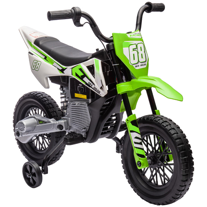 AIYAPLAY 12V Kids Electric Motorbike, Kids Electric Ride on Motorcycle w/ Twist Grip Throttle, Training Wheels - Green | Aosom UK