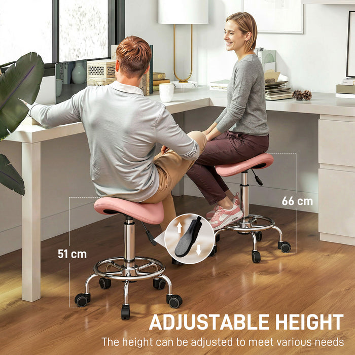 HOMCOM Salon Saddle Stool, Rolling Saddle Chair for Massage, Spa, Clinic, Beauty, Hairdressing and Tattoo, Pink