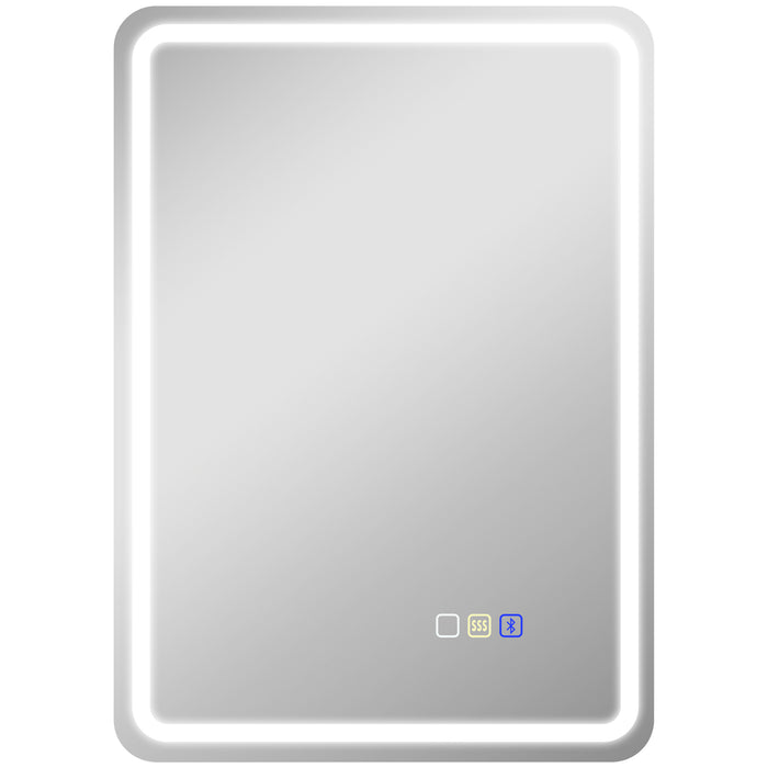 HOMCOM 50 x 70 cm Bluetooth LED Bathroom Mirror with Anti-Fog - Silver Tone
