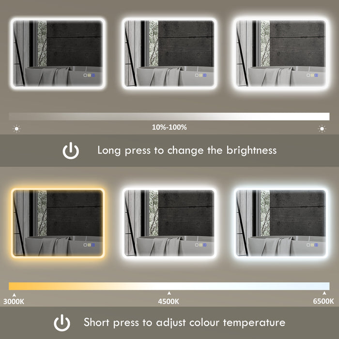 HOMCOM 60 x 80 cm Backlit Illuminated Bathroom Mirror with LED Lights and Bluetooth - Silver Tone