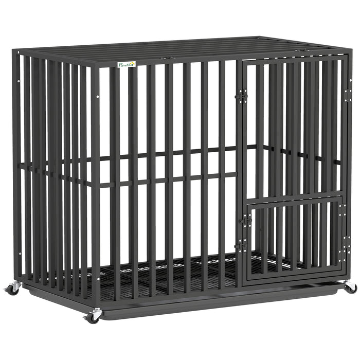 PawHut Heavy Duty Dog Crate, Dog Cage with Wheels for Small Medium Breeds, Metal Pet Kennel with Removable Tray