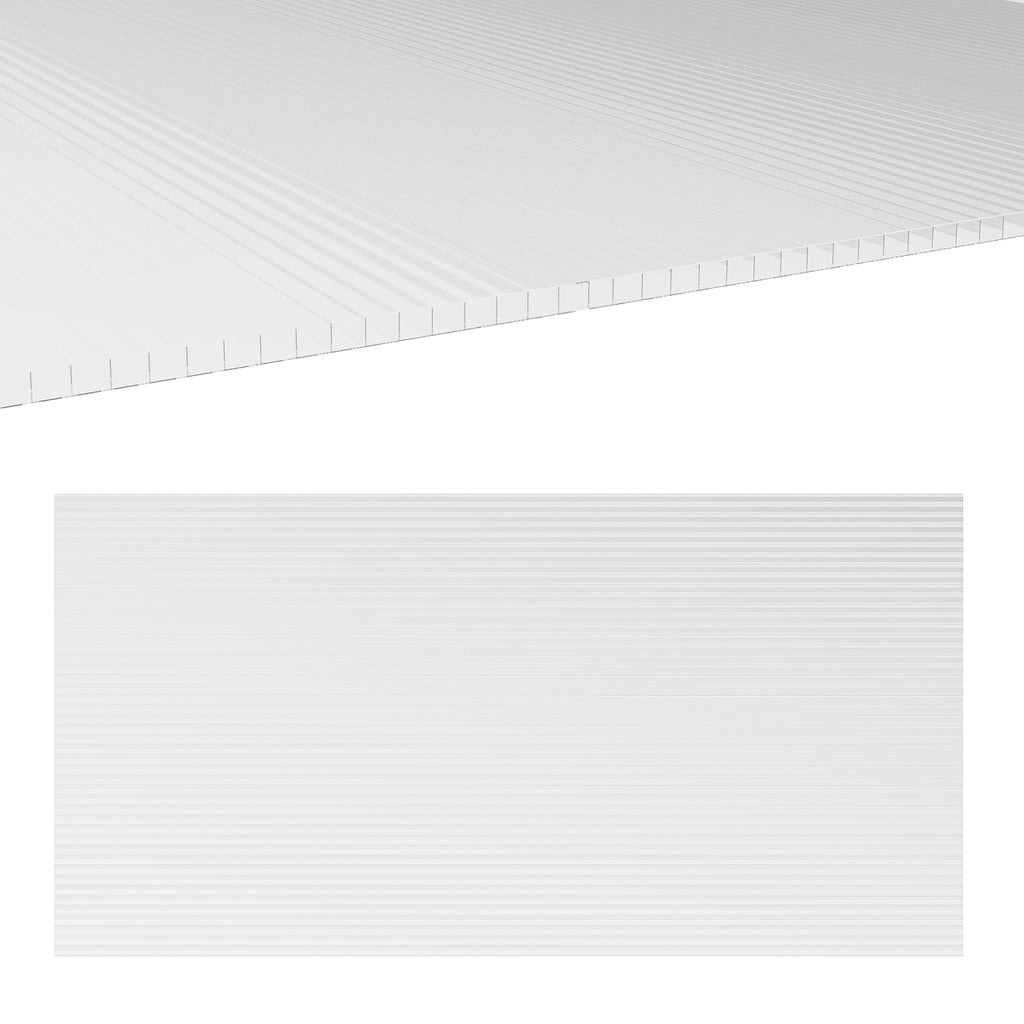 Polycarbonate Twin-Wall Roofing Sheets - 14 Pieces, 121x61x0.4cm, 10m² Clear Plastic Panels with UV Protection - Ideal for Greenhouse Replacement and Waterproof Outdoor Shelter