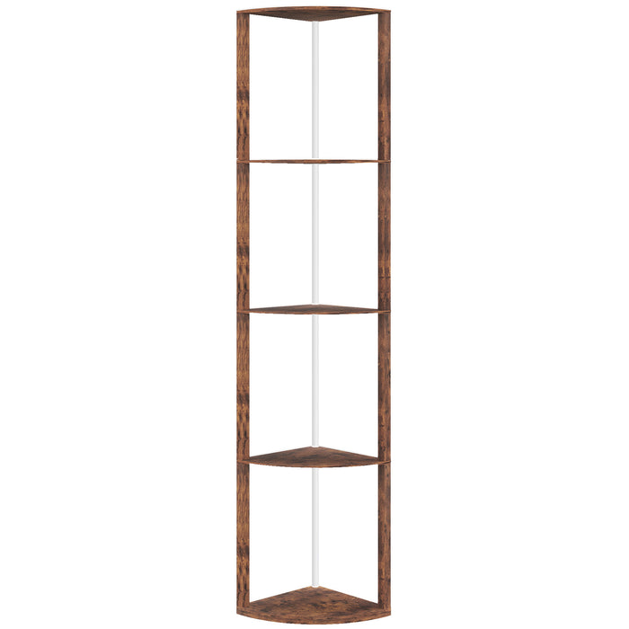 HOMCOM RGB LED Floor Lamp with Shelves, 5-Tier Dimmable Standing Lamp with Adjustable Brightness and Remote Control, Modern Corner Display Shelf Unit for Living Room Bedroom Office, Rustic Brown