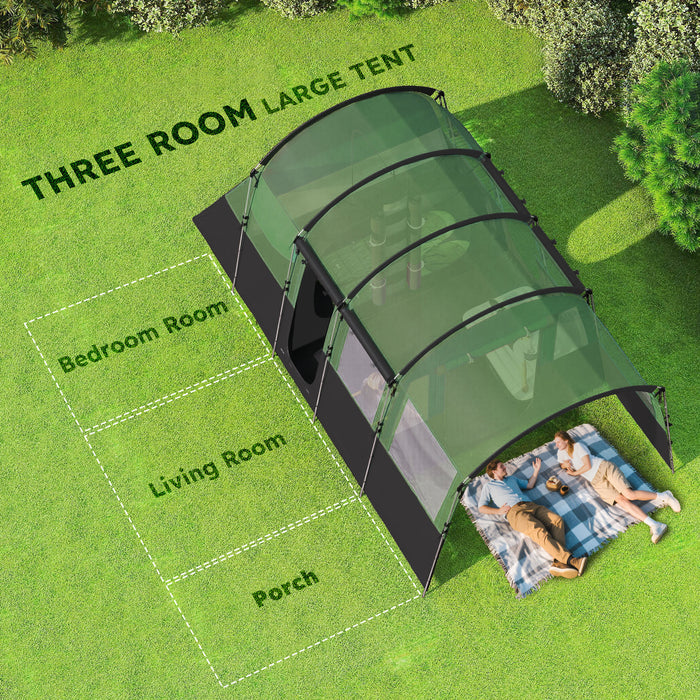 Outsunny 8-Person Camping Tent, Waterproof Family Tent, Tunnel Design, 4 Large Windows, Sleeping Cabins 3000mm Water Column Green