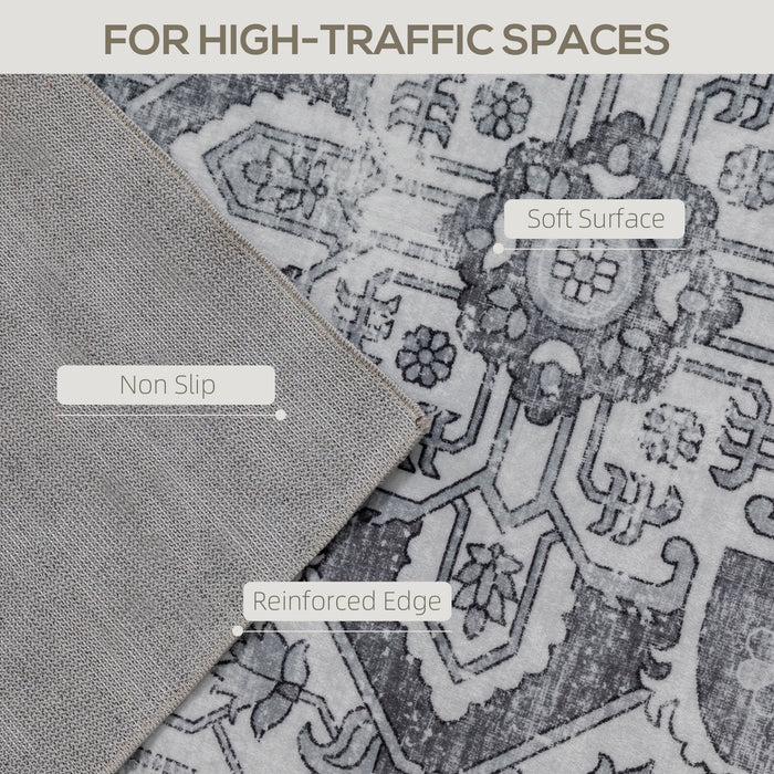 HOMCOM Vintage Area Rug, Non-Slip Washable Rug, Flannel Floor Carpet for Living Room, Bedroom, Dining Room, Home Office, 230 x 160 cm, Grey