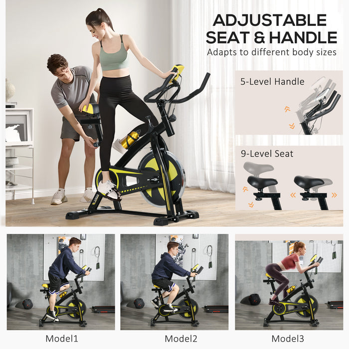 Indoor Cycling Exercise Bike - Adjustable Seat & Resistance Home Gym Stationary Bike, Yellow - Ideal for Cardio Workouts & Fitness Training