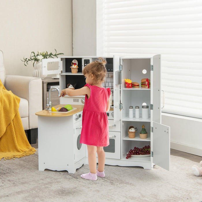 Kid's Corner Kitchen Playset Wooden Play Kitchen with Range Hood-