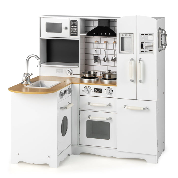 Kid's Corner Kitchen Playset Wooden Play Kitchen with Range Hood-
