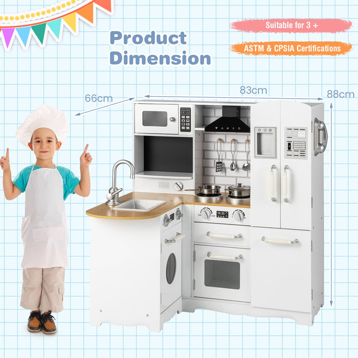 Kid's Corner Kitchen Playset Wooden Play Kitchen with Range Hood-