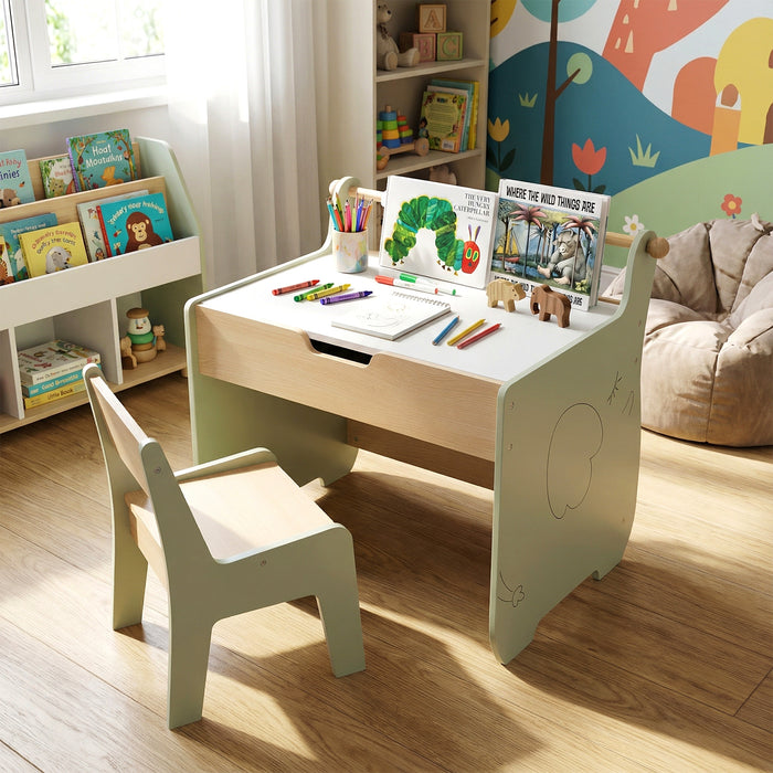 Kids Art Table and Chair Set with Paper Roll for Drawing-