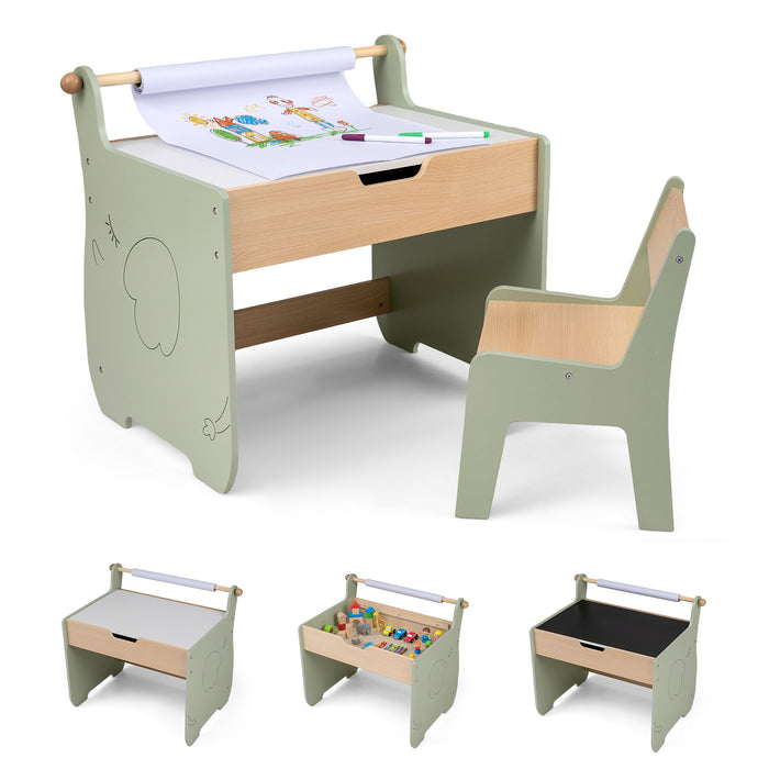 Kids Art Table and Chair Set with Paper Roll for Drawing-