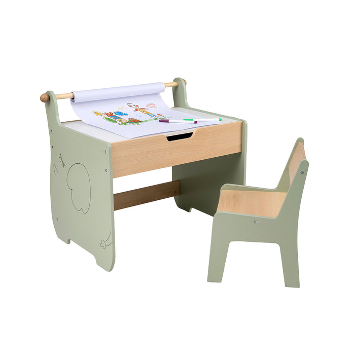 Kids Art Table and Chair Set with Paper Roll for Drawing-