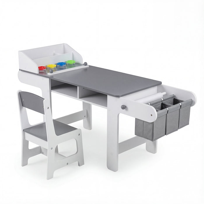 Kids Art Table with Paper Roll and Fabric Bins for Drawing Reading and Playing-