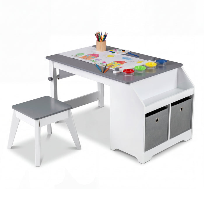Kids Art Table with Paper Roll and Storage Shelves for Playroom Nursery-