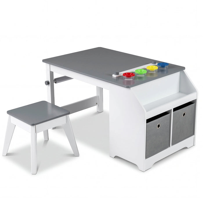 Kids Art Table with Paper Roll and Storage Shelves for Playroom Nursery-
