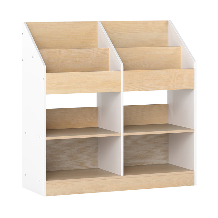 Kids Bookshelf Toddler Book Stand with 4 Upright Cubes and 4 Storage Compartments-