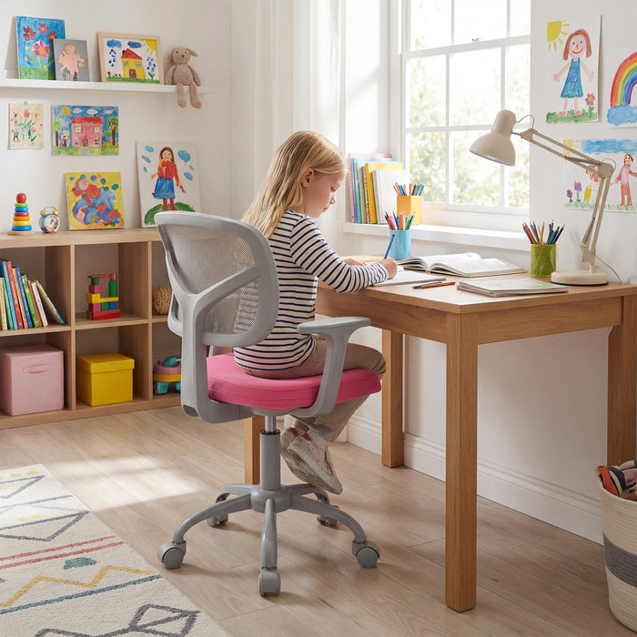 Kids Desk Chair with Adjustable Seat Height and Swivel Wheels for Ages 3+-