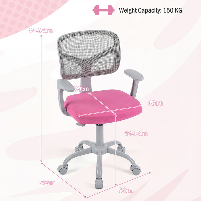 Kids Desk Chair with Adjustable Seat Height and Swivel Wheels for Ages 3+-