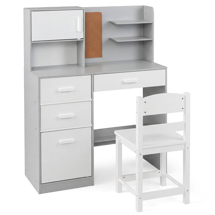Kids Desk and Chair Set Study Table with Hutch Bulletin Board 3 Drawers-
