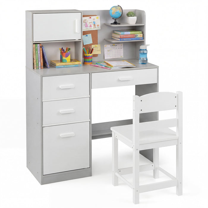 Kids Desk and Chair Set Study Table with Hutch Bulletin Board 3 Drawers-