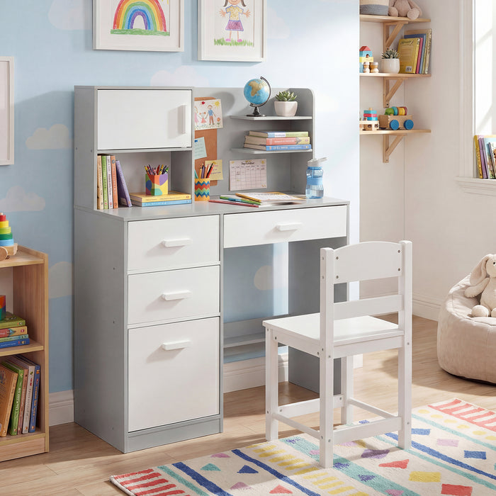 Kids Desk and Chair Set Study Table with Hutch Bulletin Board 3 Drawers-