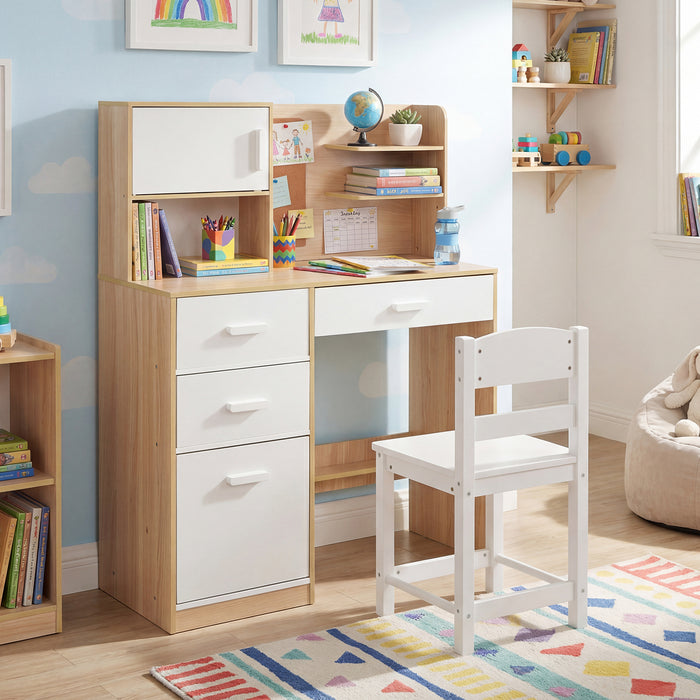 Kids Desk and Chair Set Study Table with Hutch Bulletin Board 3 Drawers-