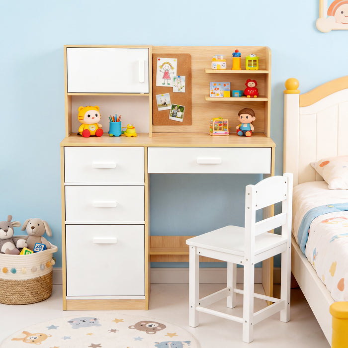 Kids Desk and Chair Set Study Table with Hutch Bulletin Board 3 Drawers-