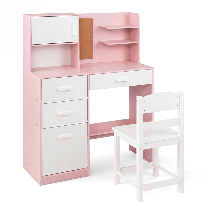 Kids Desk and Chair Set Study Table with Hutch Bulletin Board 3 Drawers-