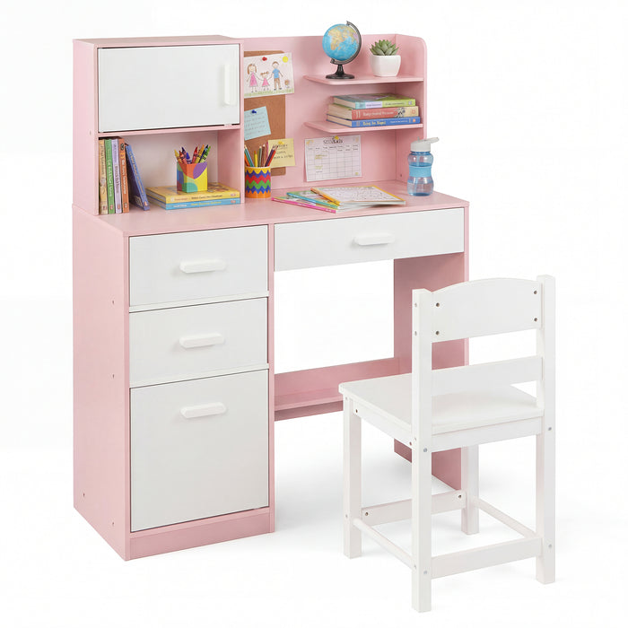 Kids Desk and Chair Set Study Table with Hutch Bulletin Board 3 Drawers-