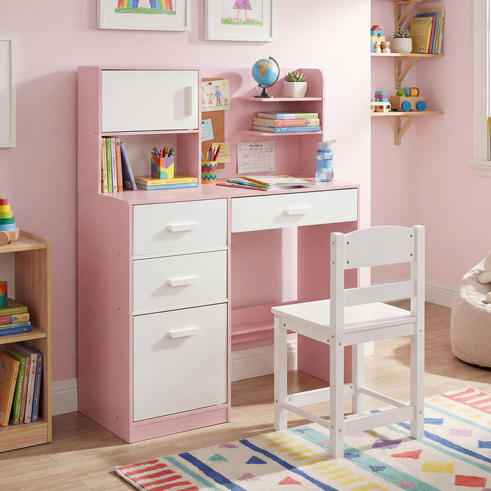 Kids Desk and Chair Set Study Table with Hutch Bulletin Board 3 Drawers-