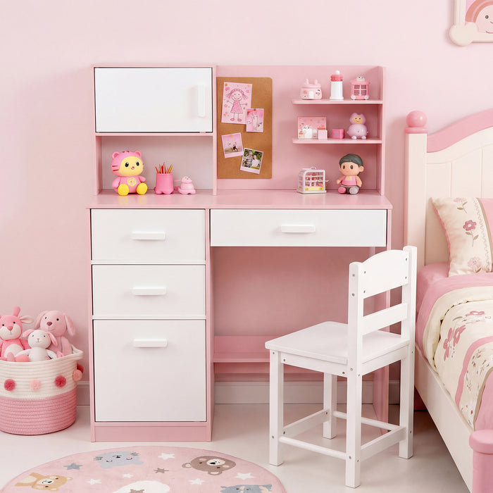 Kids Desk and Chair Set Study Table with Hutch Bulletin Board 3 Drawers-