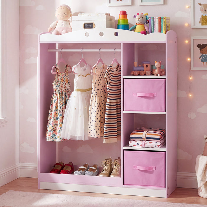 Kids Dress Up Storage with Full Length Mirror and Open Shelves-
