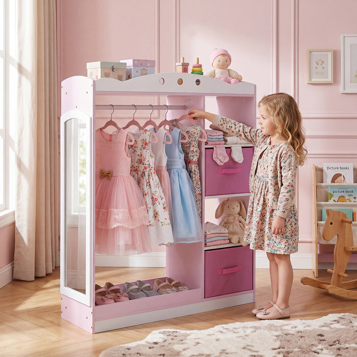 Kids Dress Up Storage with Full Length Mirror and Open Shelves-