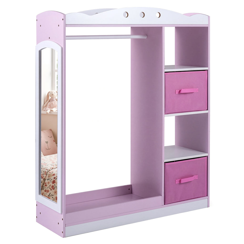 Kids Dress Up Storage with Full Length Mirror and Open Shelves-