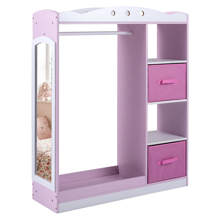 Kids Dress Up Storage with Full Length Mirror and Open Shelves-