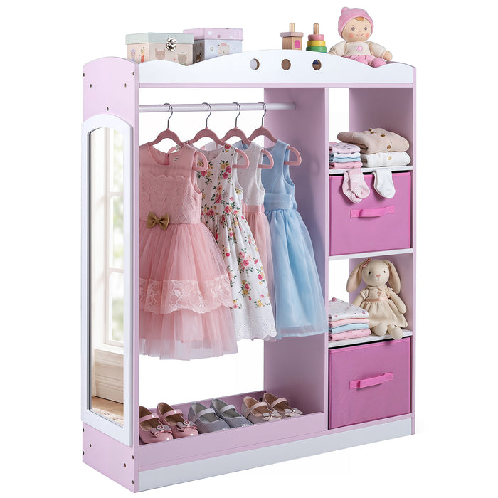 Kids Dress Up Storage with Full Length Mirror and Open Shelves-