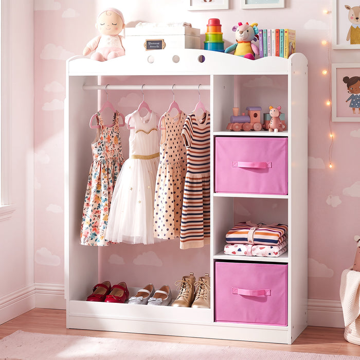 Kids Dress Up Storage with Full Length Mirror and Open Shelves-
