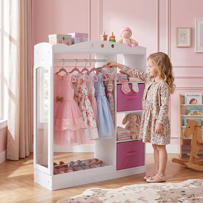 Kids Dress Up Storage with Full Length Mirror and Open Shelves-