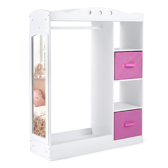 Kids Dress Up Storage with Full Length Mirror and Open Shelves-