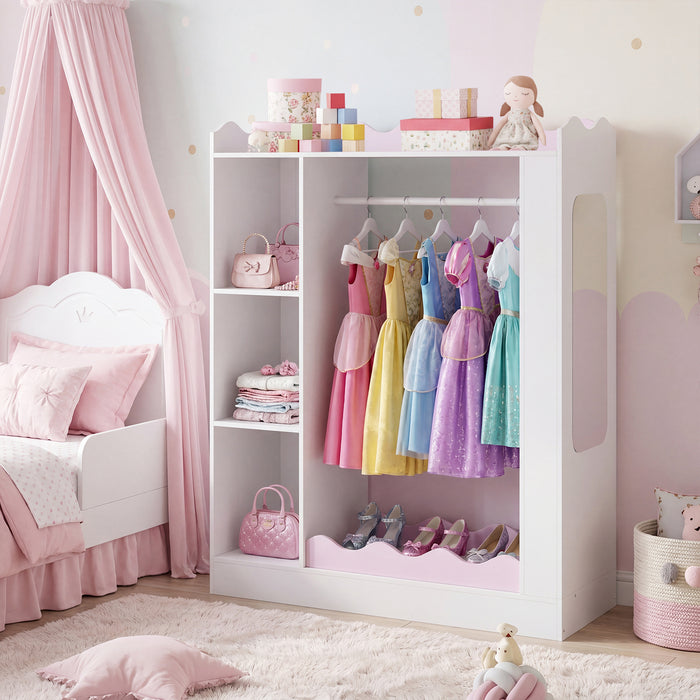 Kids Dress Up Storage with Mirrors and Open Hanging Rack for Bedroom-
