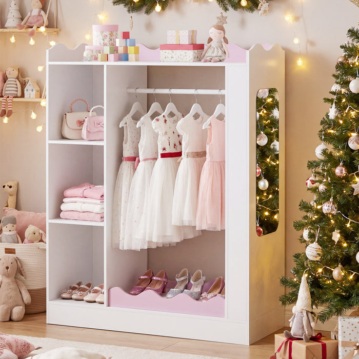 Kids Dress Up Storage with Mirrors and Open Hanging Rack for Bedroom-
