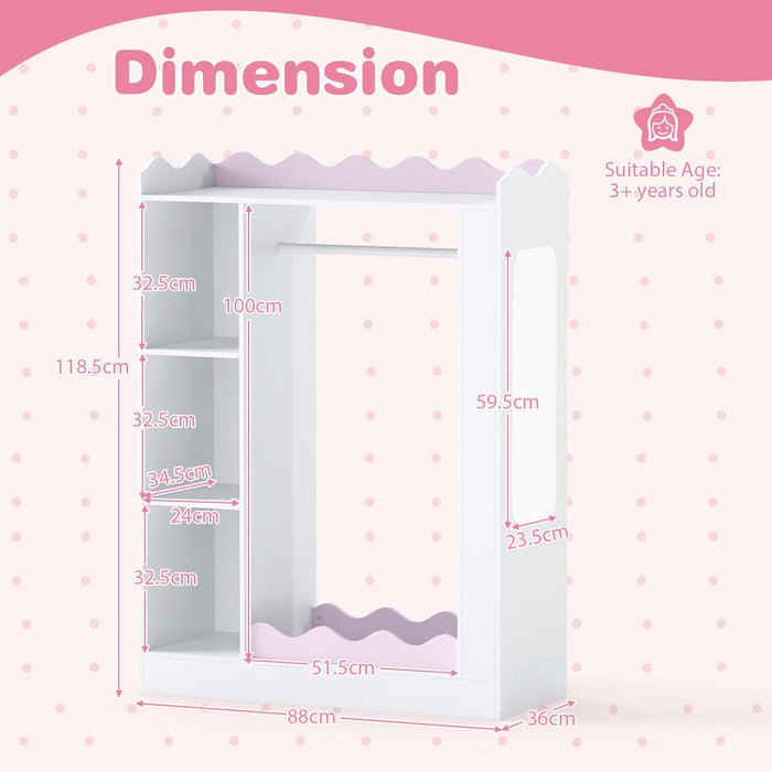 Kids Dress Up Storage with Mirrors and Open Hanging Rack for Bedroom-