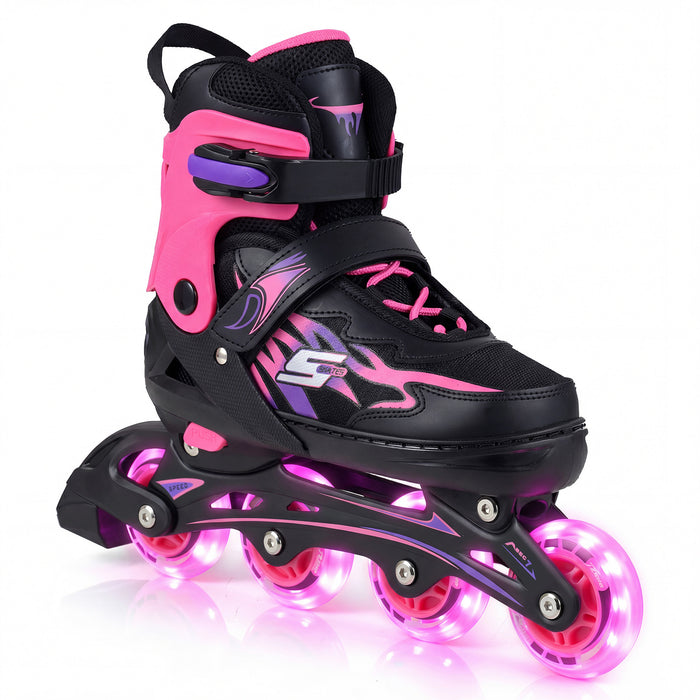 Kids Inline Skates 4 Sizes Adjustable Light-Up Roller Skates for Boys and Girls Ages 7-9-